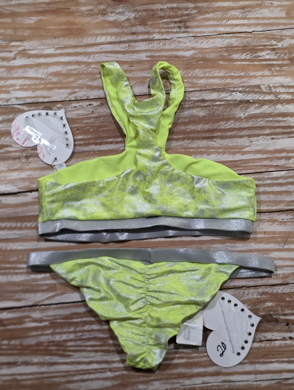 Nwt Beach Bunny Neon Galaxy Yellow Silver Metallic Bikini L - Picture 3 of 4